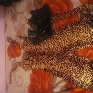 cheetah print halter Corset tail body suit costume xcellent condition size small